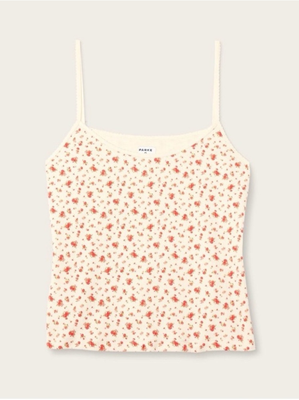 PARKE X Target Cream Floral Ribbed Cami with Red Print Cream Floral Spaghetti XL